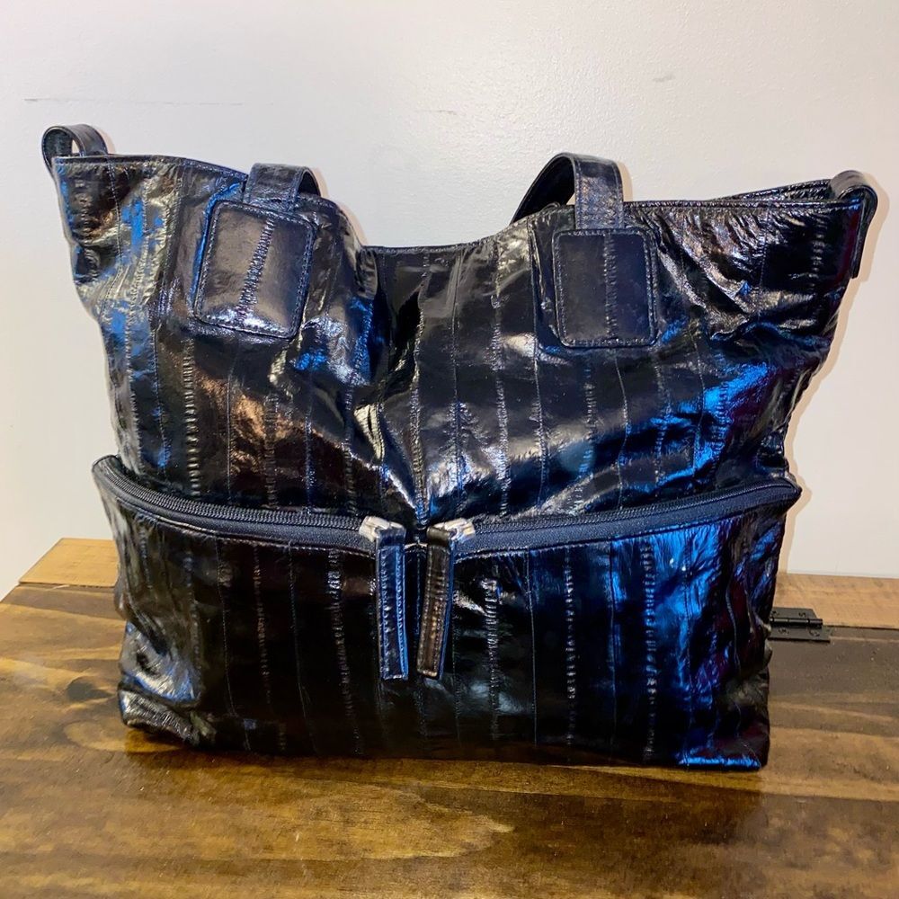 Lee Sands Vintage Eel Skin Womens Black Shoulder Purse Bag
